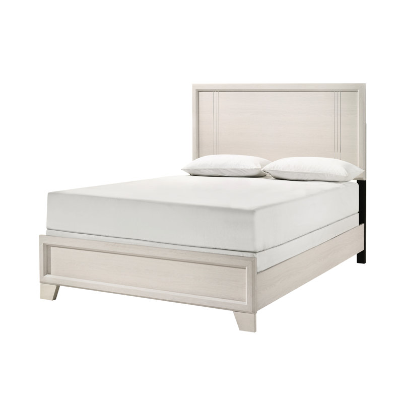 Lit double à panneau blanc / beige style contemporain de style contemporain, meubles de chambre à coucher en bois, H 80,2 po x 56,1 po, 54 po, sommier simple à assembler indispensable