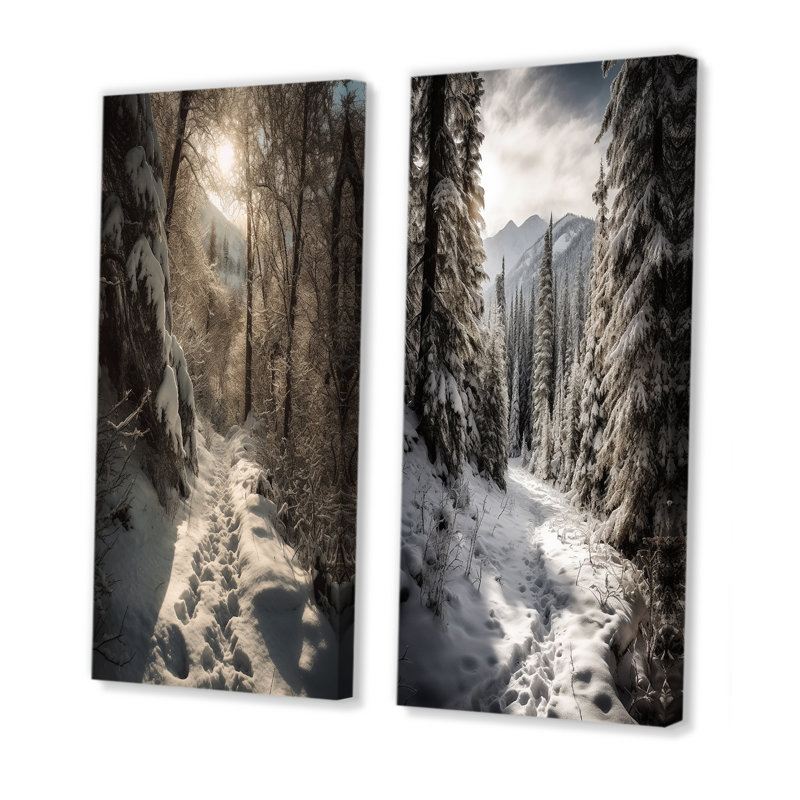 «Frosty Snow Forest Path», 2 pièces, H 32 po x l 32 po, Toile tendue