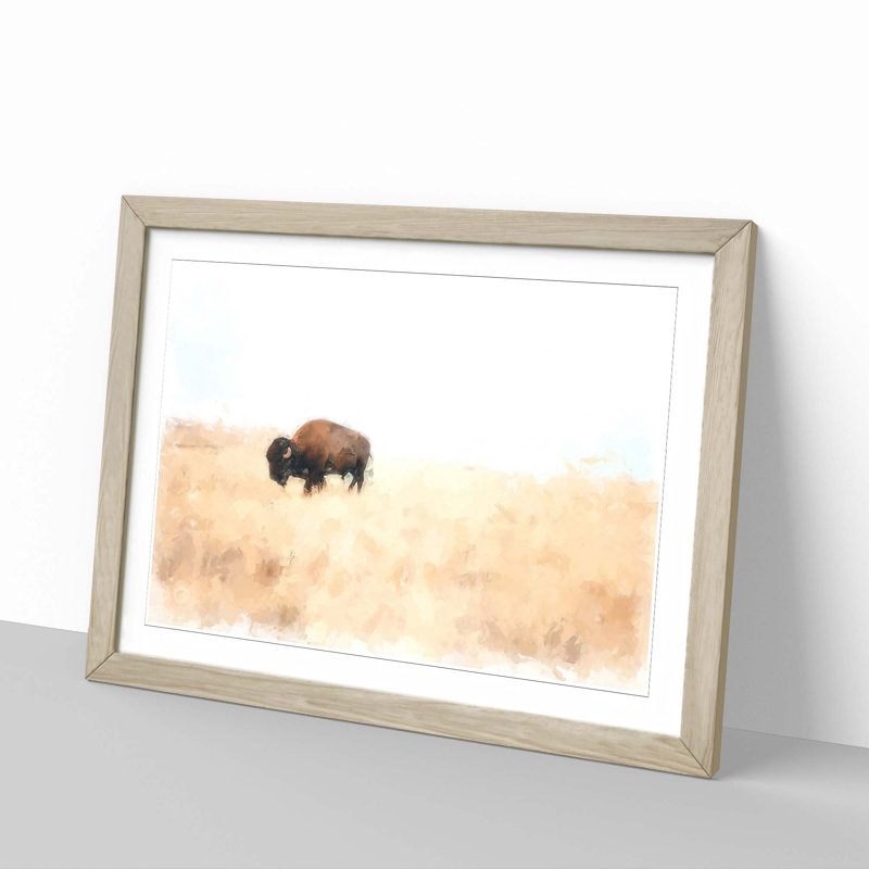 Wandering Bison in Abstract - Picture Frame Painting Print, Oak, 35cm H x 50cm W x 2cm D