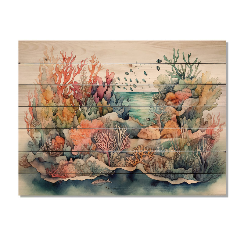 Vibrant récif corallien II sur bois, H 10 po x l 20 po x P 0,78 po