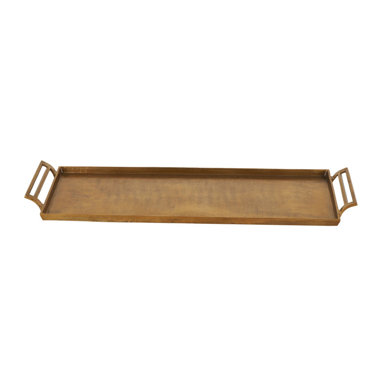 Aluminum Metal Living Room Decor Tray With Handles, Gold