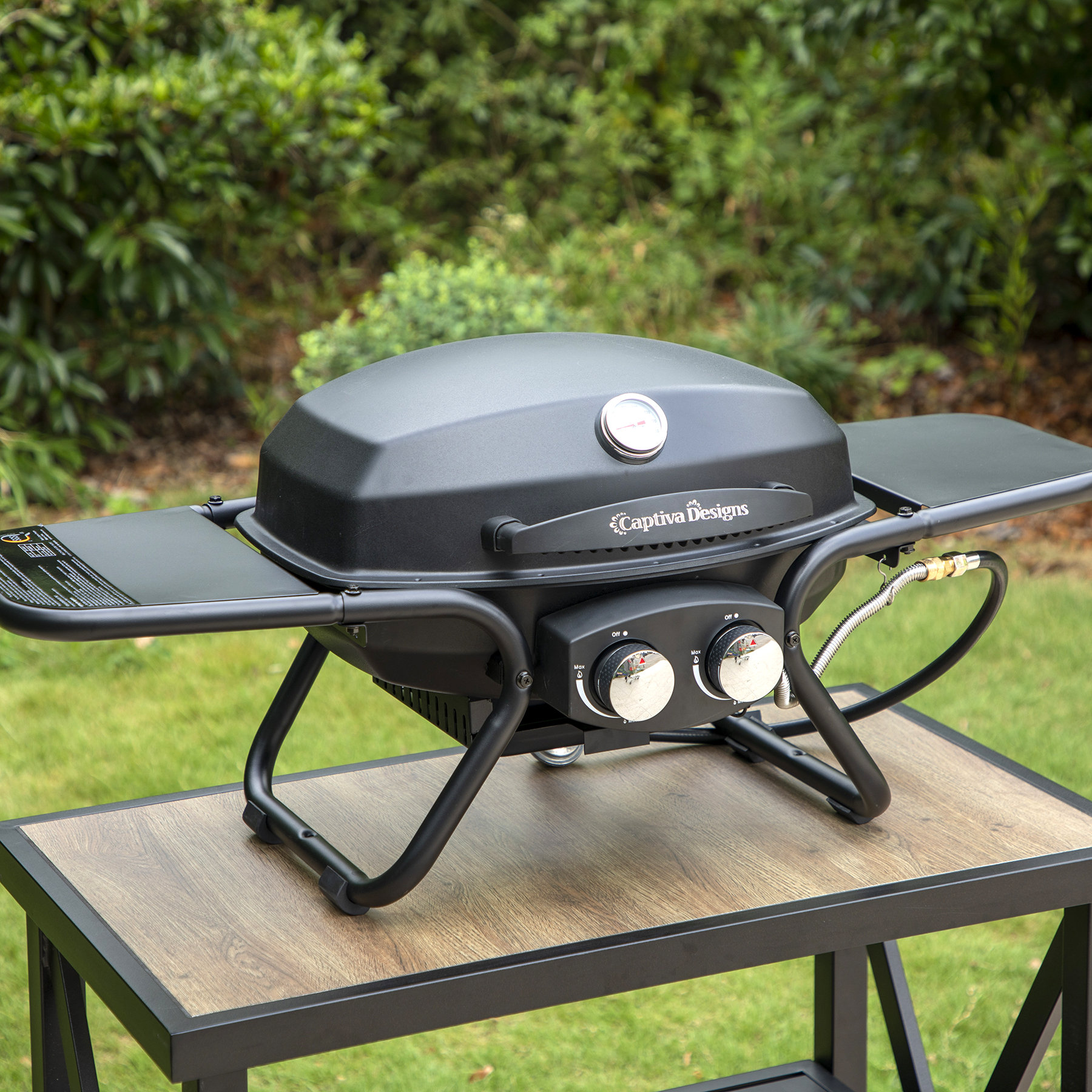 Captiva Designs Portable Tabletop Propane Grill with 2 Stainless Steel Burner