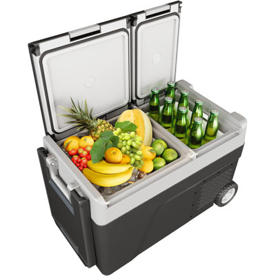 60QT 58L Dual Zone 12V Portable Car Refrigerator Freezer, AC/DC Compressor Cooler, APP & LED Control, -4℉-68℉, Rolling Wheels for Camping, RV, Vehicle & Home Use