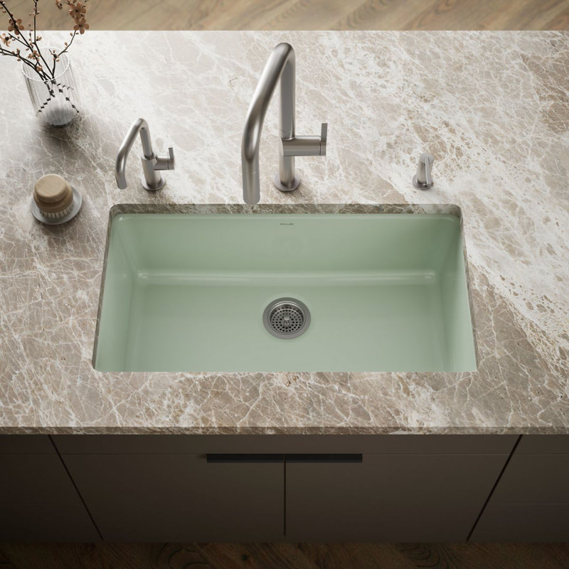 Évier de cuisine à double fixation L 33 po x l 19 po IronTones, Vert Aspen