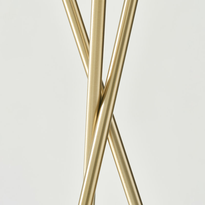 Jaxon 60 in. Mid-Century Modern LED Energy Efficient Floor Lamp with Fabric Drum Shade, Cream, Antique Brass