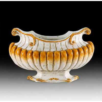 Italian Glazed Terracotta Planter with Ribbed Design