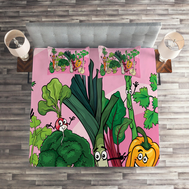 Vegetables Polyester Coverlet, King Bedspread + 2 Shams