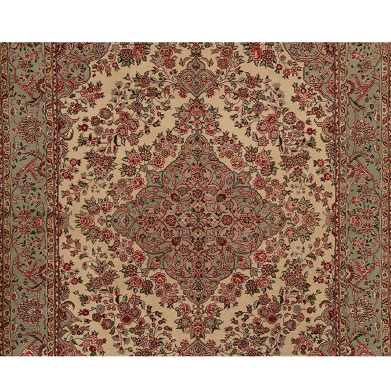 Tapis rouge / vert / beige unique de haute qualité noué à la main