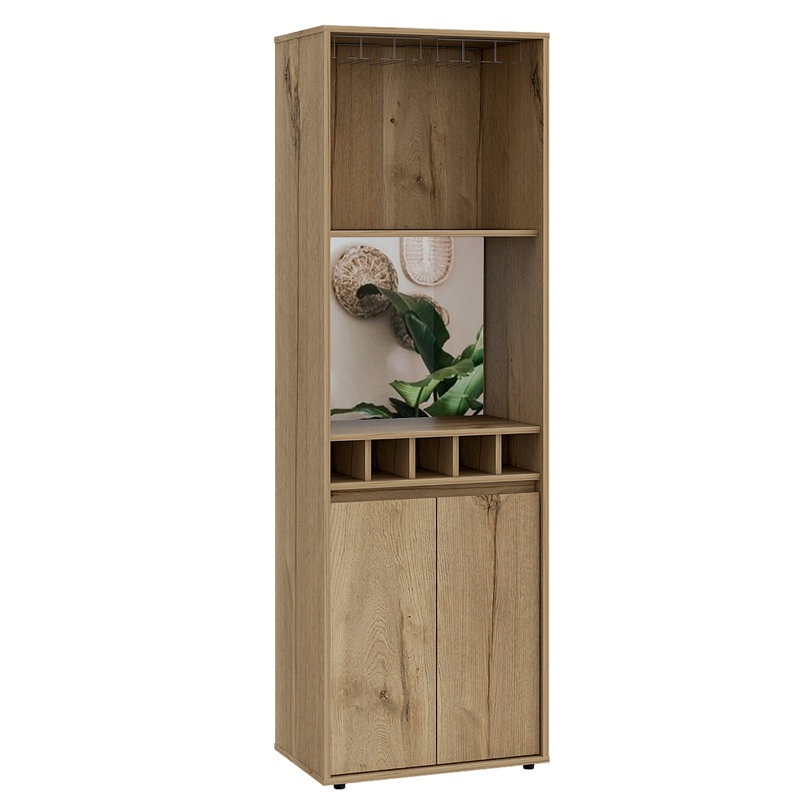 Bar, deux tablettes, cinq porte-bouteilles encastrés, porte double