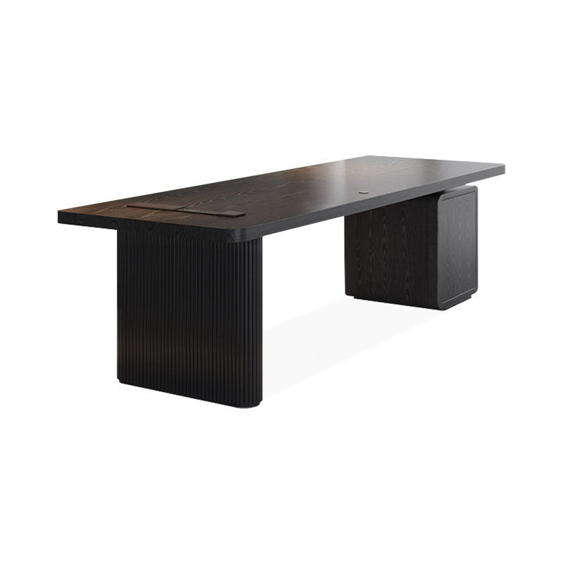 Black Rectangular Solid Wood + Iron with 3 drawers desk, 29.53" H x 78.74" W x 31.5" D, Left