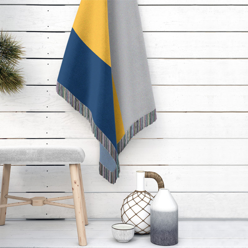 Golden State Hand Woven Throw Blanket, 52" W x 37" L, Indiana Navy Blue/Gold/Cool Gray