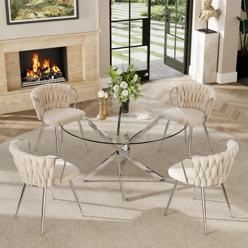 Ensemble de salle à manger 5 pièces, H 29,5 po x L 47,24 po x l 47,24 po, Beige/Silver