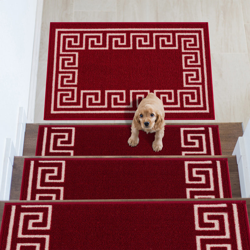 Tapis d'escalier antidérapant Ubaid, Bourgogne/blanc, 13