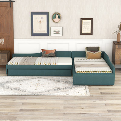 Upholstered Double Twin Size Daybed With Trundle And Drawer -  Lark Manor™, ABD1FD63C3D4477293823A3D11B15CF7