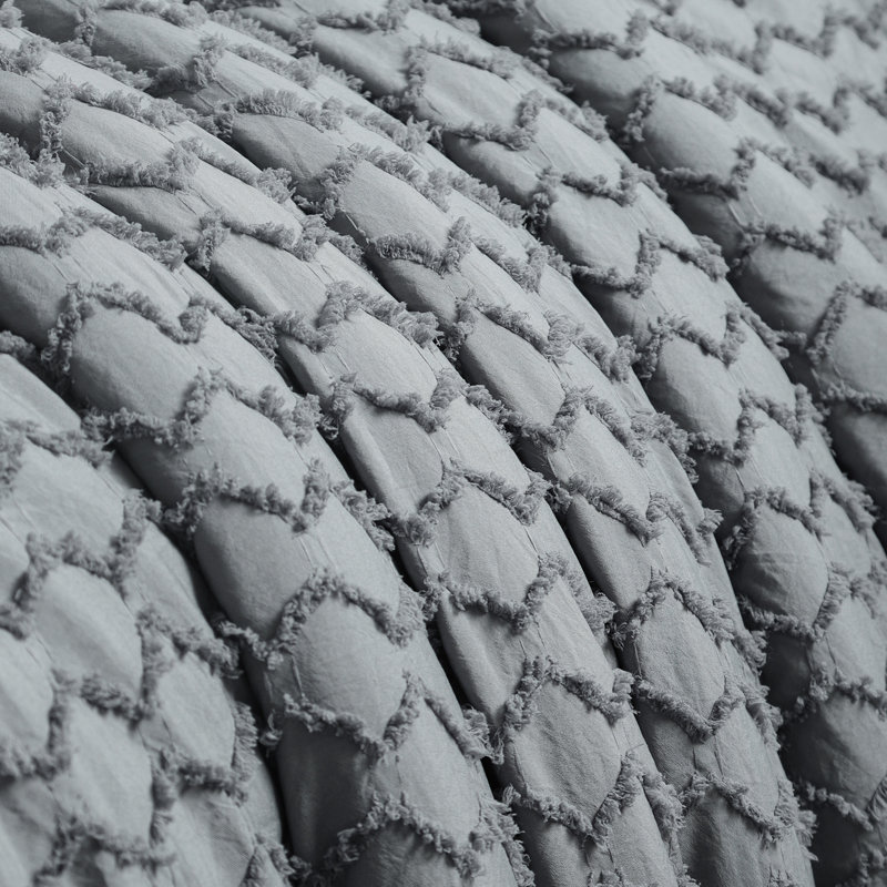 Ensemble d'édredon en jacquard et capitonné Suniya, Édredon pour grand lit + 2 taies décoratives sta, Gris