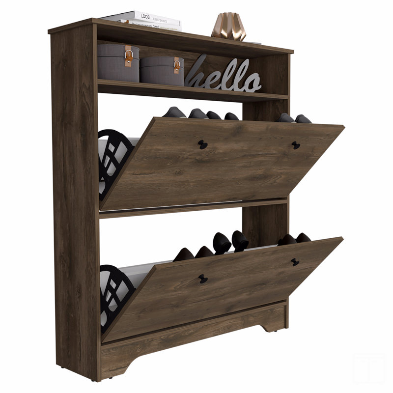 Range-chaussures H 46 po, une tablette de rangement ouverte, deux tiroirs de rangement internes, deux portes
