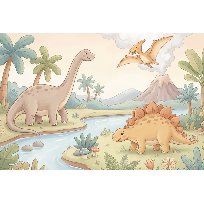 Papier peint dinosaures, 120 po x 96 po, Peler et coller