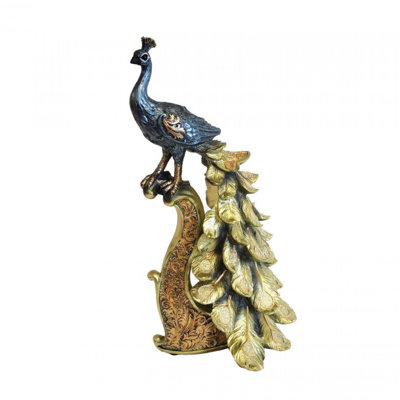 Figurine paon sur un perchoir doré