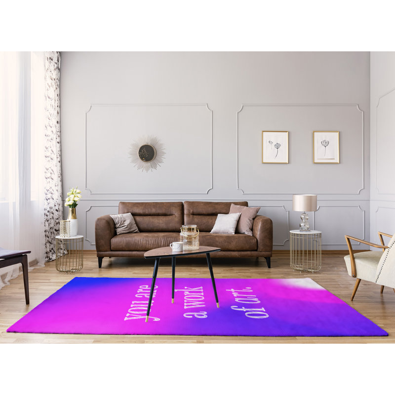 Tapis de travail d’arrière-plan multicolore citation d’art en poly chenille, Rectangle 5 pi x 7 pi