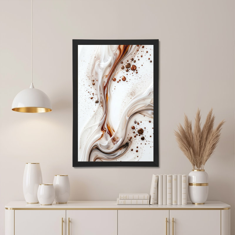 Art abstrait sur toile abstraite, tourbillons en bronze et fluide blanc, 36"H x 24"W