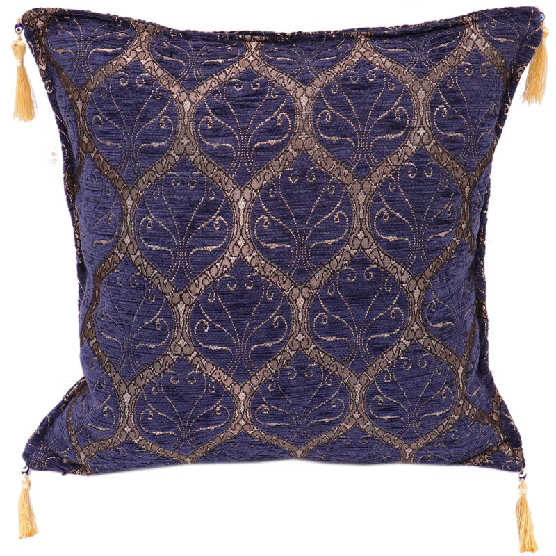 Southwestern Pillows Tassels Chenille Reversible Throw Pillow, Denim