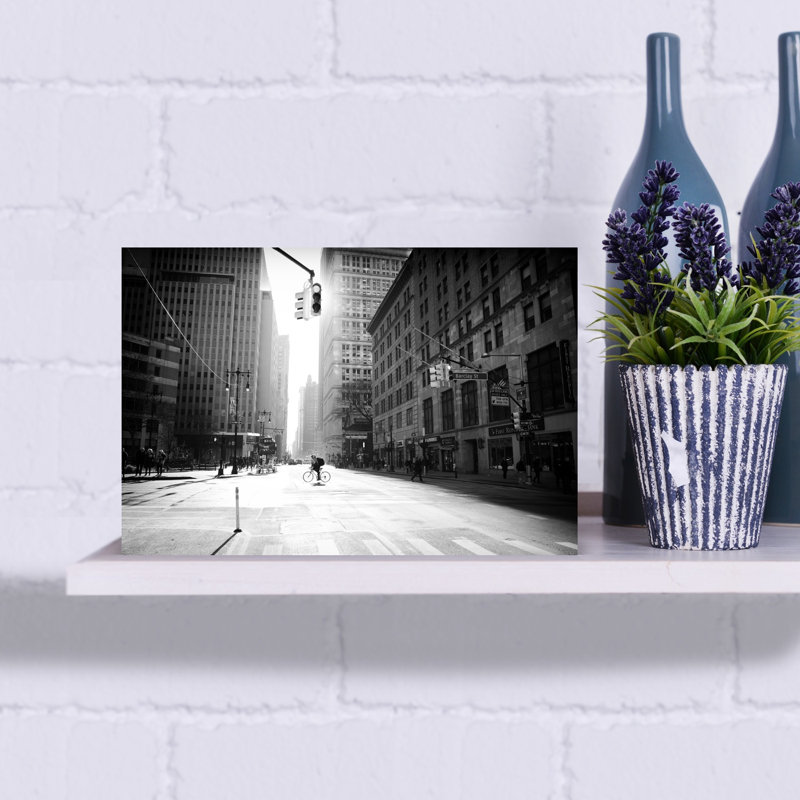 Biker In City Dramatic Abstract Contemporary Architecture City Wall Art Print by Martin Froyda - Wrapped Canvas Print
