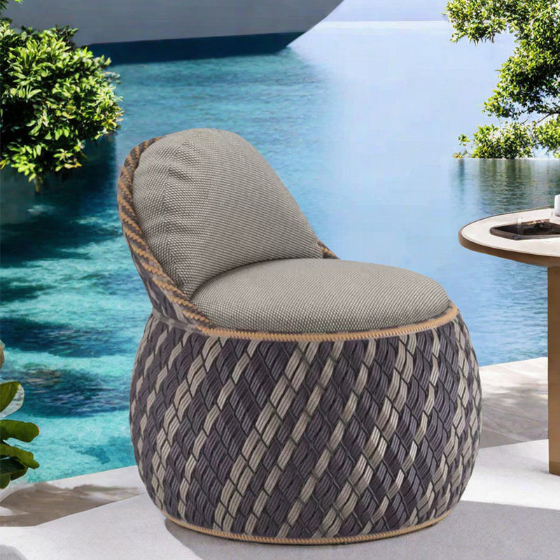 Chaises longues en rotin Lilijana PE, Bleu marine