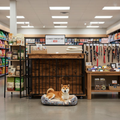 Grand mobilier pour cage de chien avec plateaux et roues