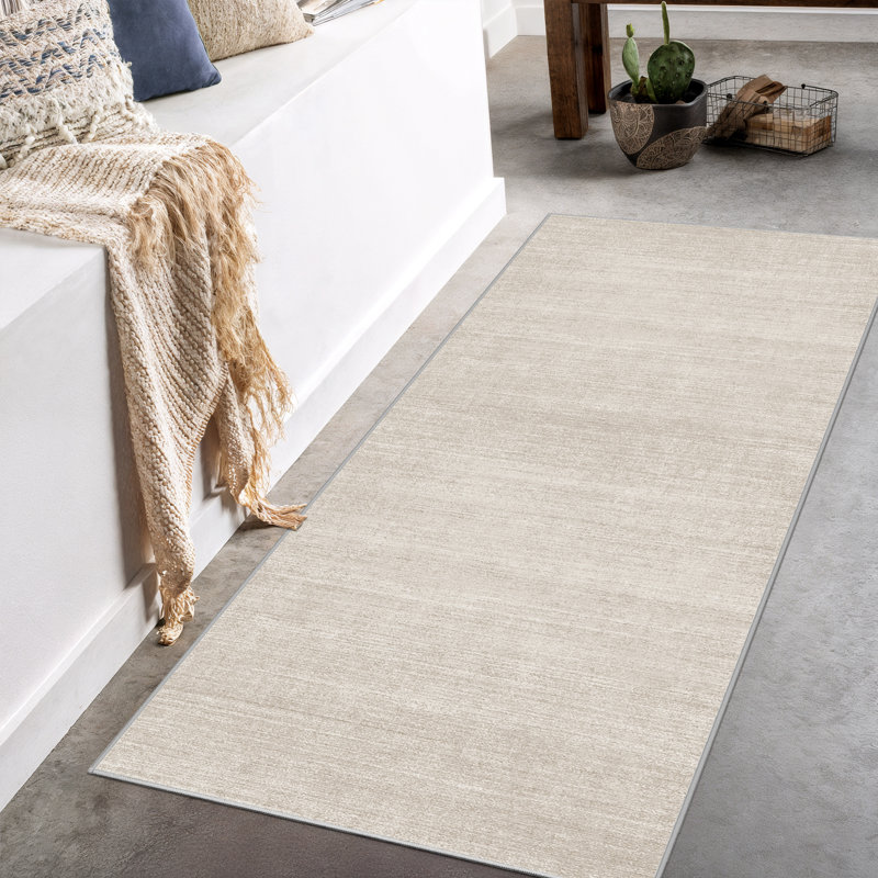 Tapis lavable à rayures rétro antidérapant (beige), Tapis de couloir 2 pi x 5 pi, Beige