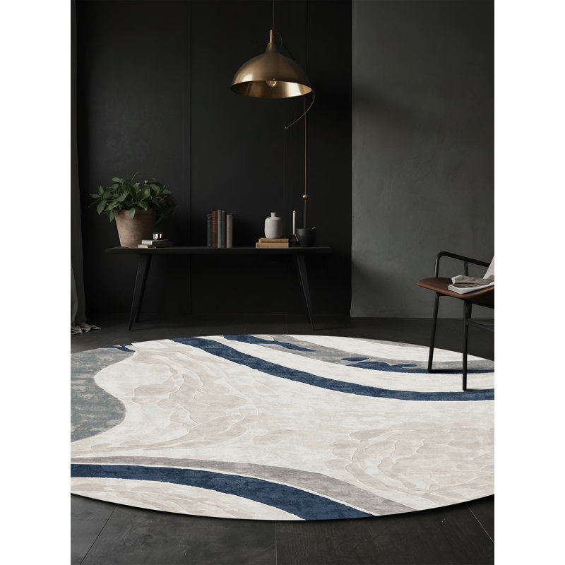 Machine Washable Gray Area Rug, Round 7'