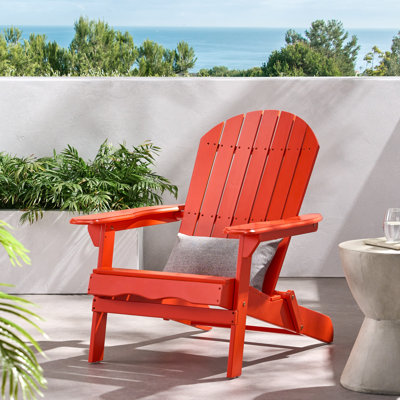 Teigan Rustic Outdoor Acacia Wood Folding Adirondack Chair with Wide Armrests and Traditional Slatted Design for Backyard, Garden, Porch Deck