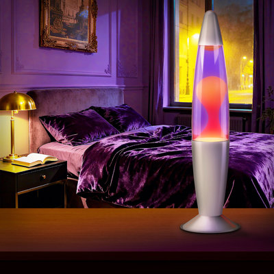 Lampe de lave avec base en aluminium argenté, lampe à paillettes liquide jaune cire mauve, lumière d'ambiance en verre en forme de fusée classique pour le décor de chambre à coucher et le cadeau des Fêtes