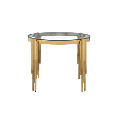 38.6" Round Glass Dining Table, Tempered Glass Tabletop And Polished Gold Legs, Modern Style Table For Home, Kitchen. Dining Room