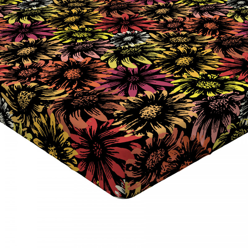 Microfiber Floral Fitted Sheet, Full Fitted Sheet, Daisy and Sunflowers