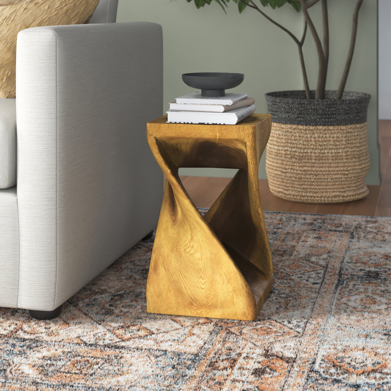 Amardev Abstract Solid Wood End Table, H 18 po x l 10 po x P 10 po, Brun
