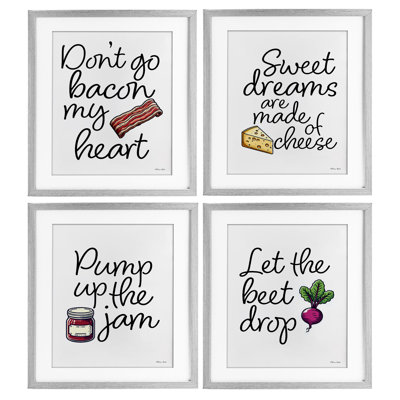 «Fun Music Lyric Puns», ensemble de 4 impressions sous verre encadrées, design par Susan Ball