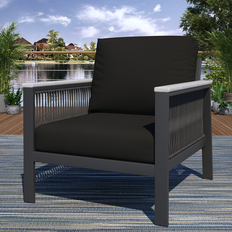 Chaise de patio avec coussins Sunbrella® Townsend, Toile Sunbrella® noir