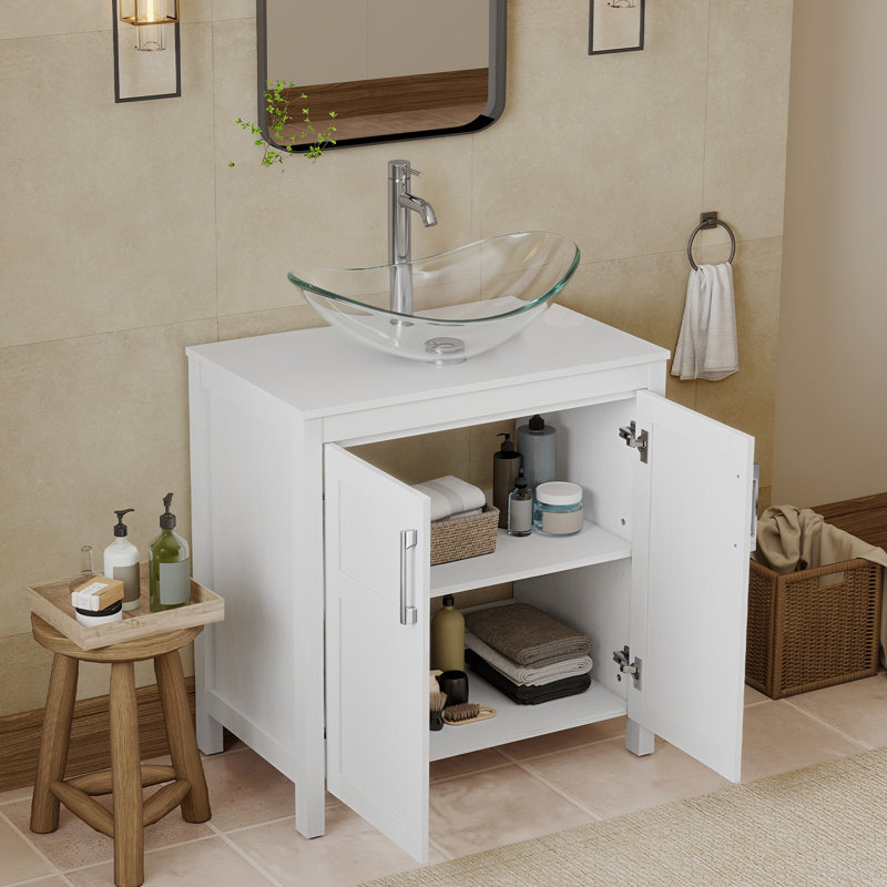 Meuble-lavabo simple 30 po avec lavabo moderne autoportant, Blanc