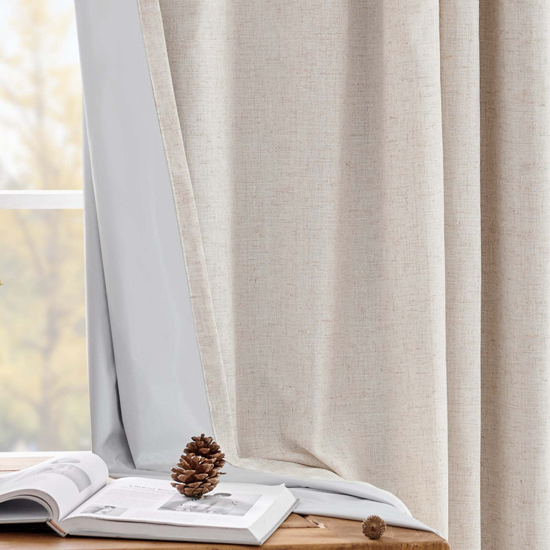 Rideaux en lin de couleur unie avec passe-tringle, L 50 po x L 63 po, Beige
