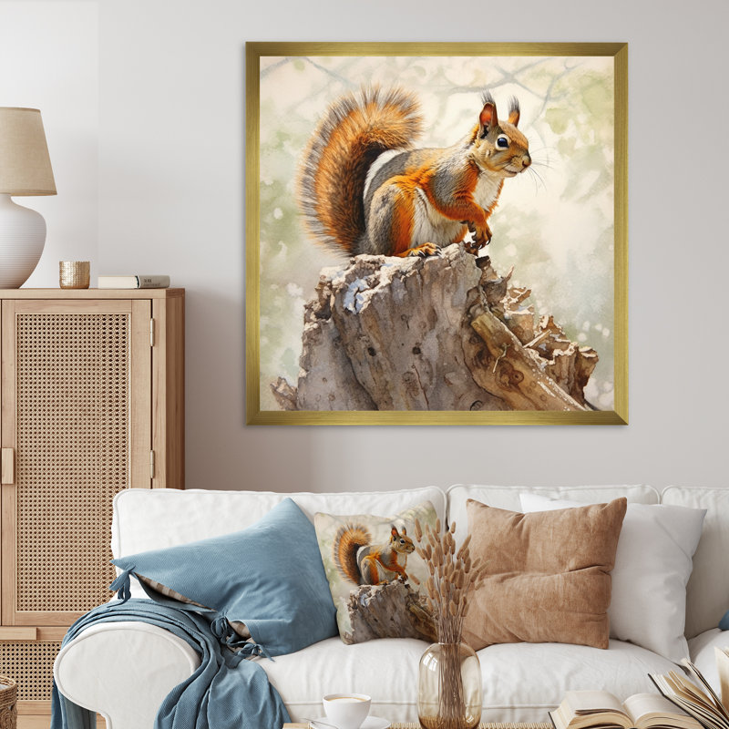 Écureuil vif III - animaux, art mural, salon, H 36 po x l 36 po x P 1,5 po, Cadre doré à une seule photo