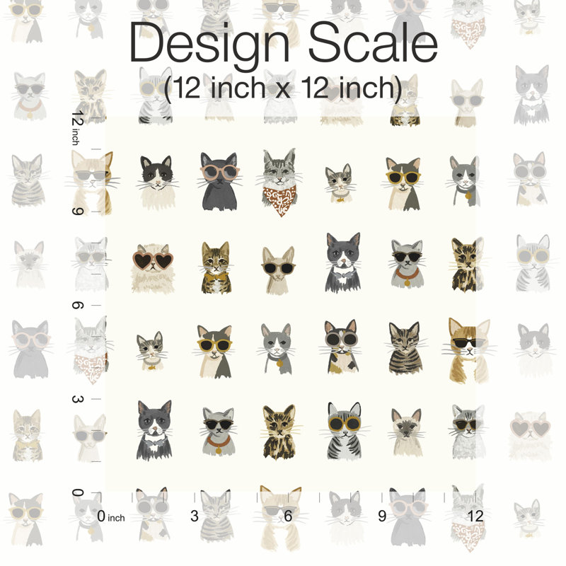 Cool Cats Peel & Stick Wallpaper Roll, Gray/Gold