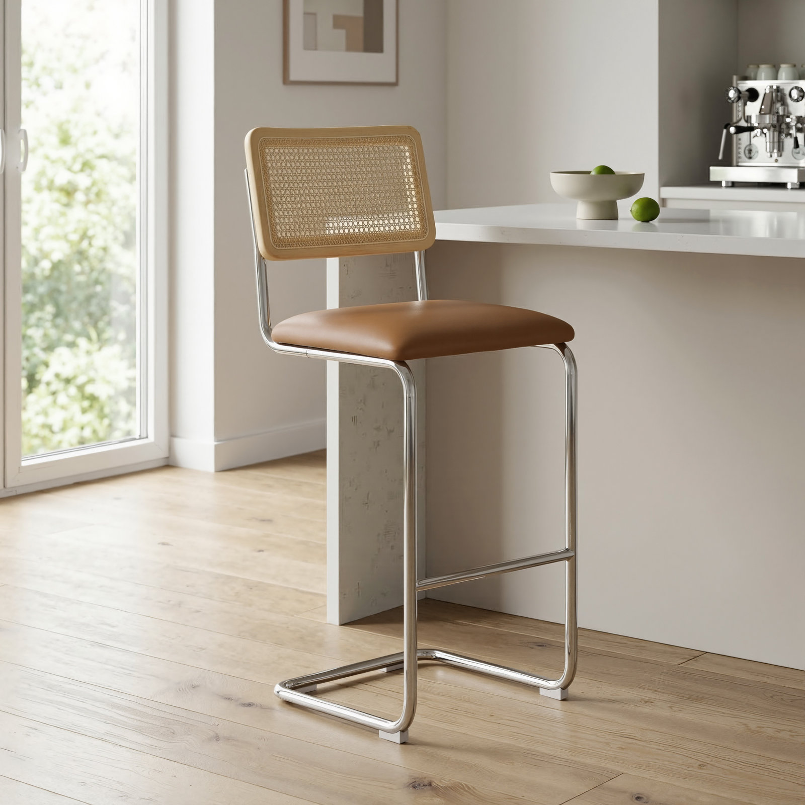 Walsh Vegan Leather Bar & Counter Stool, Saddle Tan Vegan Leather, Bar Stool (30” Seat Height)