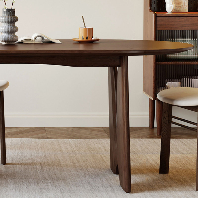 Mid-Century Modern Walnut Solid Wood Dining Table, 29.9"H x 55.1"L x 31.4"W