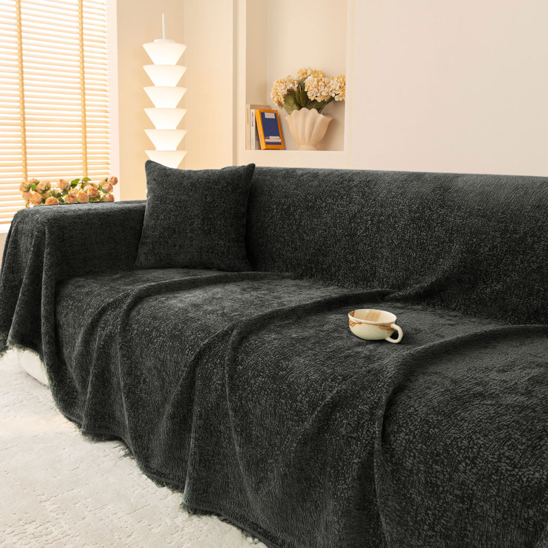 Housse pour canapé Elegant Nordic Chenille, H 71 po x l 134 po, Noir