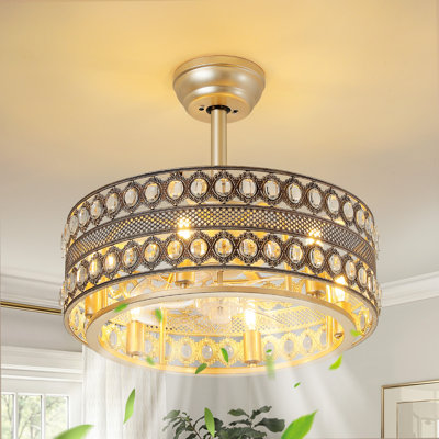 20" Vintage Crystal Ceiling Fan with Lights and Remote Control, Reversible DC Motor for Bedroom Living Room