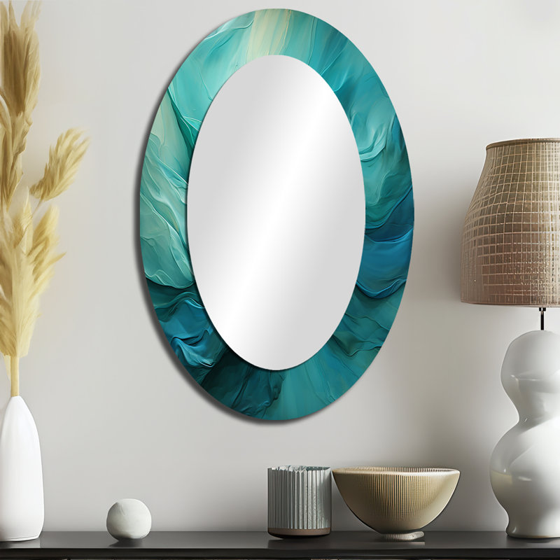 Turquoise Tranquility V - miroir mural ovale moderne, 36 po x 24 po