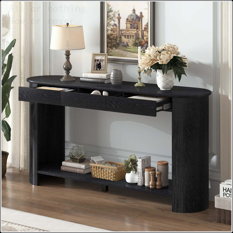 Console moderne en placage de chêne avec 3 tiroirs et tablette, Noir