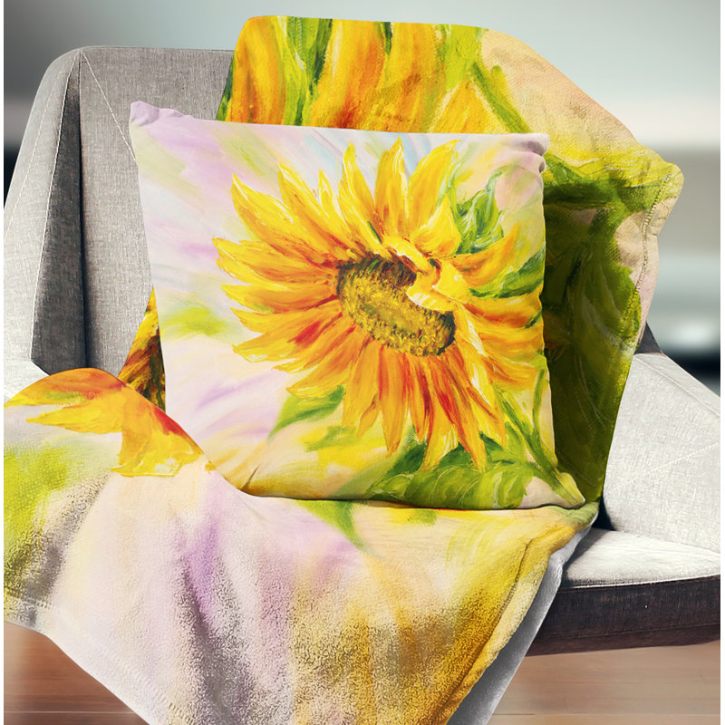 Coussin décoratif à imprimé floral tournesol, 16 po x 1 po, Carré