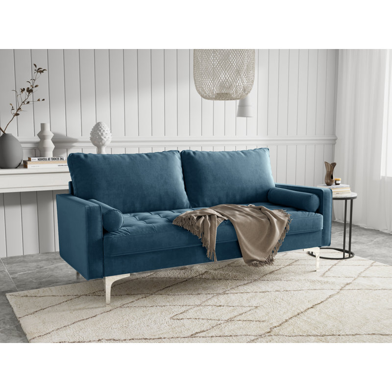 Canapé à accoudoirs carrés en velours de 70 po Maeesha, Velours bleu prussien