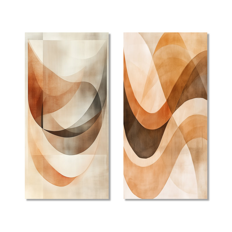 Beige Minimal Curves - ensemble de 2 reproductions murales géométriques en métal, H 40 po x l 40 po